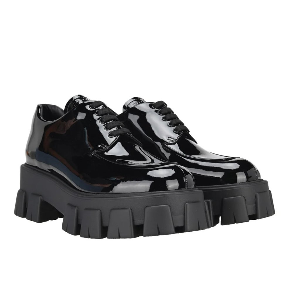 Authentic Prada Monolith Derby Shoes in Patent Black